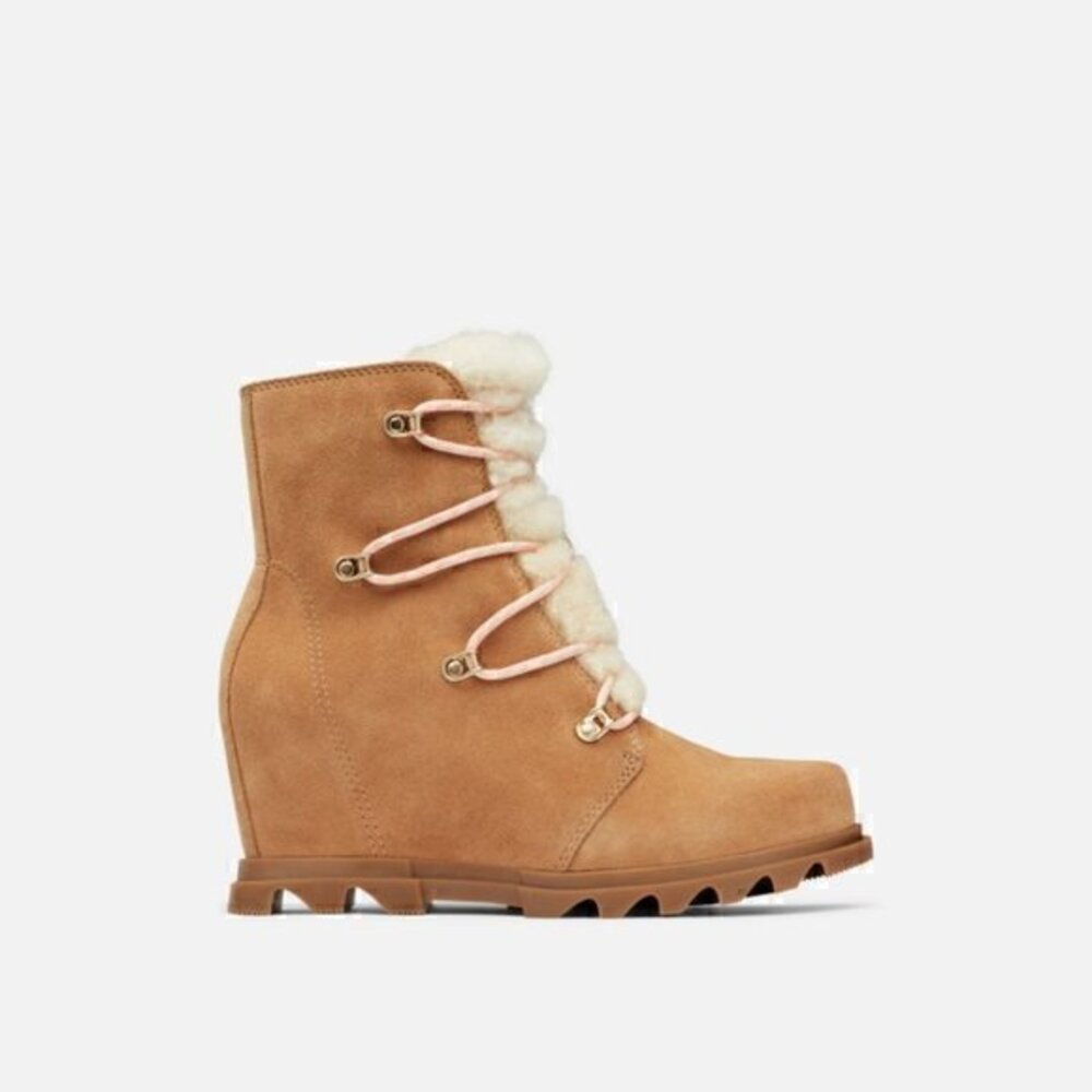 Sorel Women's Joan of Arctic Wedge III Lace Cozy Bootie Tawny Buff Size 7.5 NWT